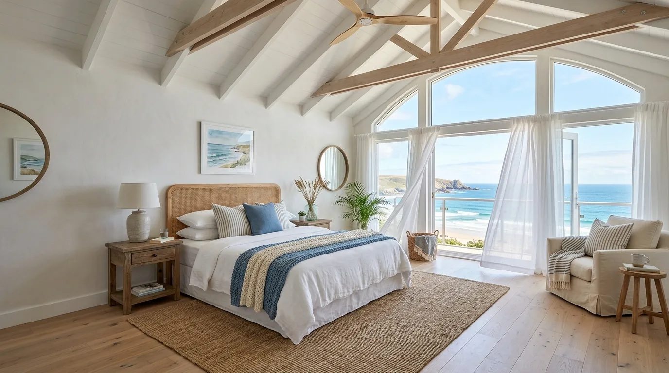Use wood finishes that feel sun washed and relaxed inspiration for a coastal bedroom.